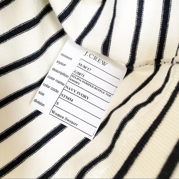NWOT J. Crew Selena Navy Striped Off The Shoulder Ruffled Sweater Top S - Picture 9 of 9